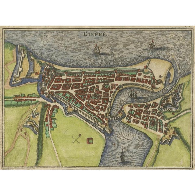 Antique Hand-Coloured French Coastal Town Engraving, 1666 For Sale - Image 11 of 13