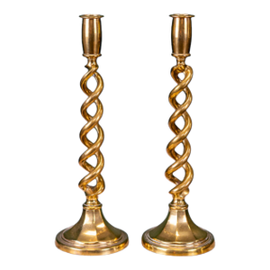 Pair of 19th Century English Brass Barley Twist Candlesticks