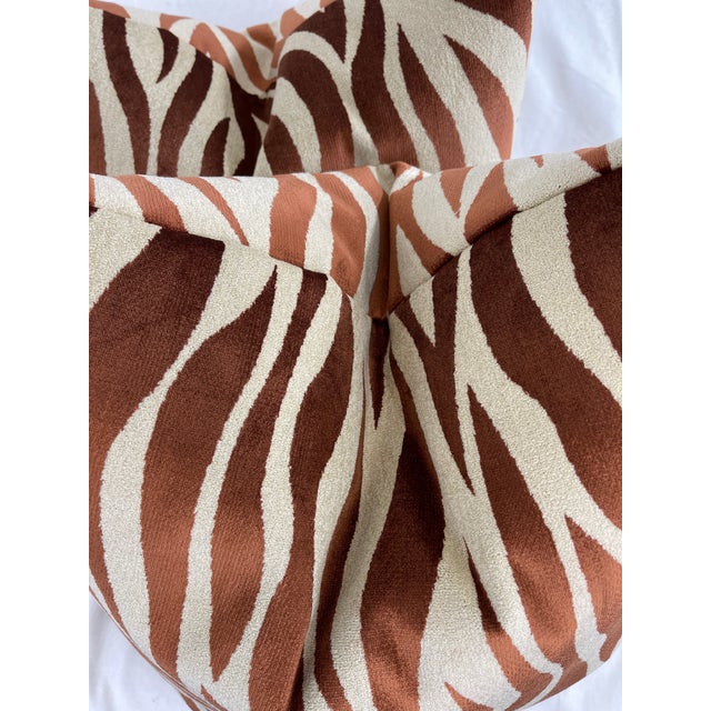 Transitional Zebra Velvet in Copper/Beige 22" Pillows-A Pair For Sale - Image 3 of 5