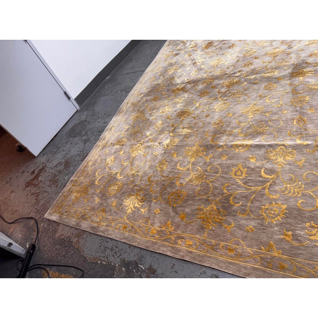 Taupe 9ft X 12ft Floral Vine Pattern Wool + Silk Area Rug For Sale - Image 8 of 12