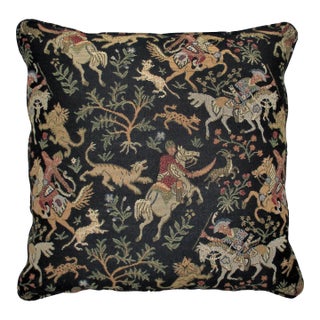 Vintage Tapestry Throw Pillow Medieval Ottoman Design For Sale