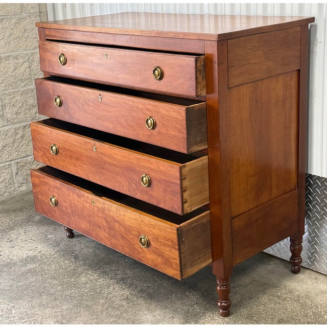 Traditional 19th Century Sheraton Solid Cherry Chest of Drawers For Sale - Image 3 of 12