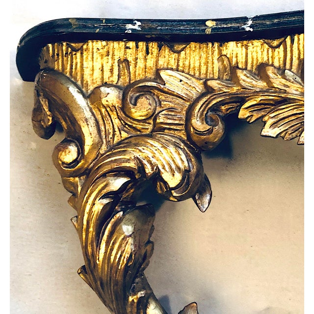 Wood Antique Hand-Carved Gilt Wood Console - Wall Mount - Faux Marble Top For Sale - Image 7 of 12