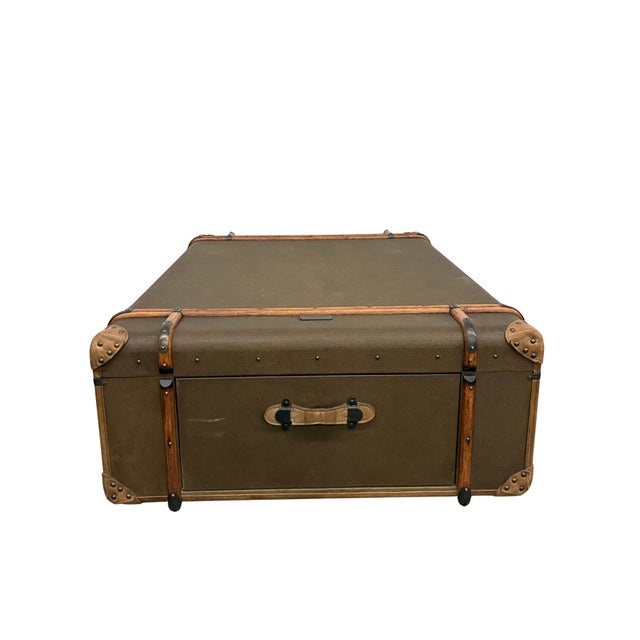 Wood Vintage Campaign-Style Steamer Trunk Coffee Table With 2 Drawers For Sale - Image 7 of 11