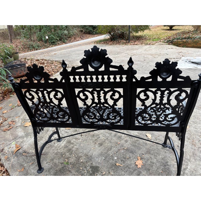 Late 19th Century Gothic Iron Garden Bench, Restored For Sale - Image 10 of 11