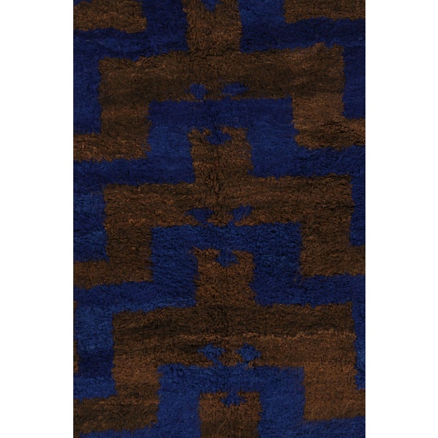Textile Vintage Turkish Tulu Rug, Navy Blue and Brown Geometric Pattern - Rug & Kilim For Sale - Image 7 of 8