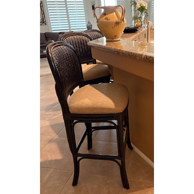 1990s 1990s Lexington 3 High Bar Height Rattan Chairs For Sale - Image 5 of 9