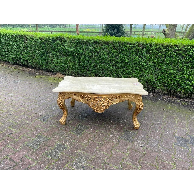 Gold 1940s Italian Baroque Rococo Gold Beech Marble Coffee Table 1pc For Sale - Image 8 of 11