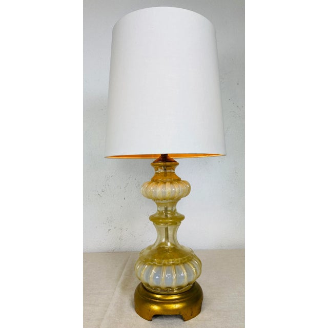 Barovier & Toso Mid Century Italian Marano 24 Karat Gold Fleck Lamp Over Opalescent White Cased Glass by Barovier & Toso For Sale - Image 4 of 13