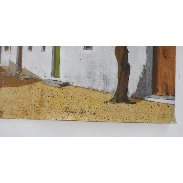 1967 gouache on paper painting by Roberto Bort (b 1933) Spain. White stucco building with red tile roofs. Signed and dated...