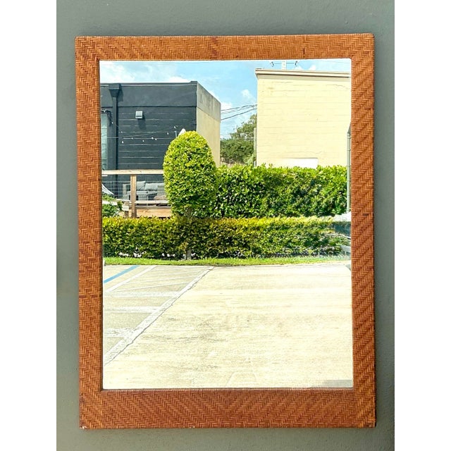 Vintage Woven Leather Rectangular Mirror For Sale - Image 11 of 12