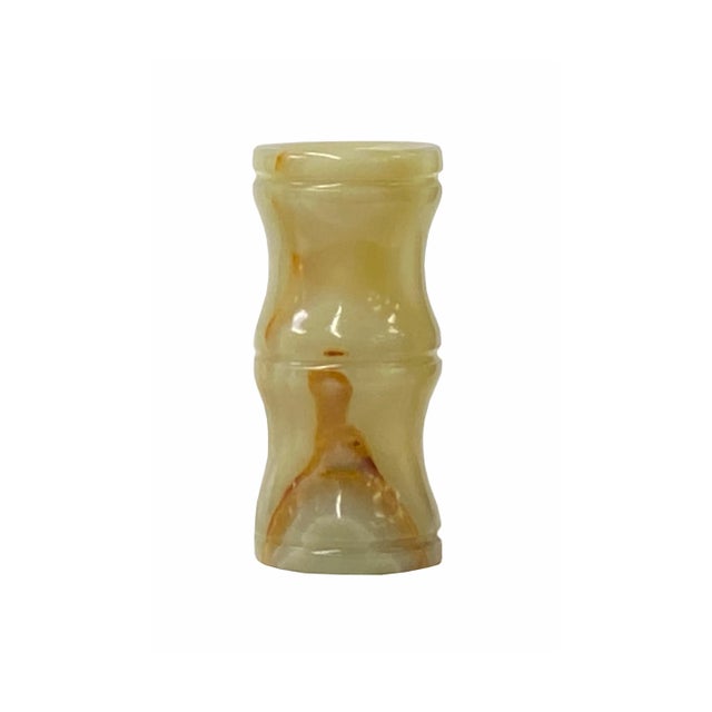 2020s White Brown Onyx Stone Carved Slim Round Shape Display Vase For Sale - Image 5 of 5