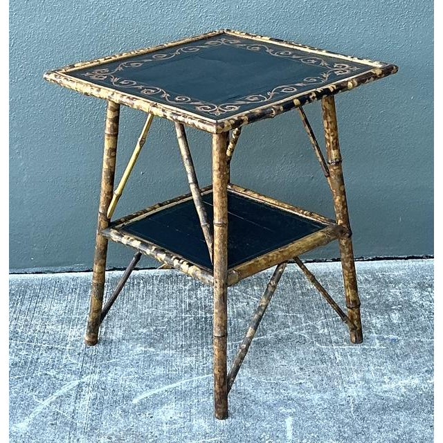 Black Vintage Tortoise Bamboo Side Table For Sale - Image 8 of 12