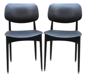 Set of Vintage Office Chairs in Black Leather from Cassina, Italy, 1950s