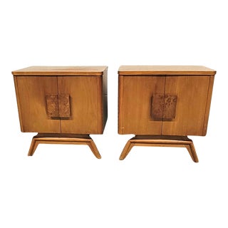 1960s Pair Refinished Young Concave Front Nightstands Walnut Light Vintage For Sale