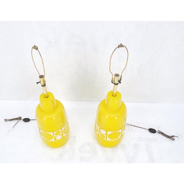 Pair of Mid Century Modern Lemon Yellow jug Bottle ShapeArt Porcelain Pottery Ceramic Table Lamps MINT! measured to the...