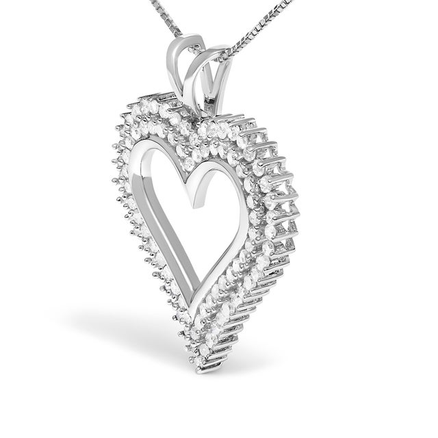 Contemporary .925 Sterling Silver 1.00 Cttw Diamond Heart 18" Pendant Necklace (I-J Color, I2-I3 Clarity) For Sale - Image 3 of 6