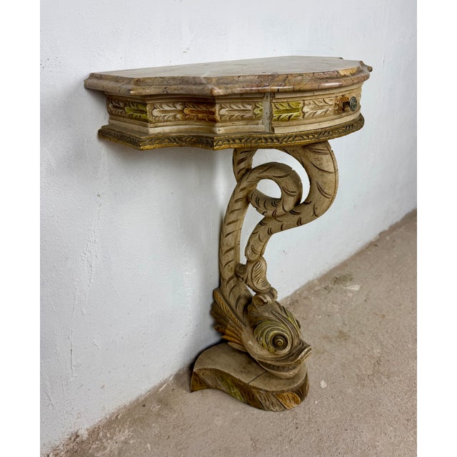 1950s 20th Century Italian Polychrome Pedestal with Marble Top, 1950 For Sale - Image 5 of 10