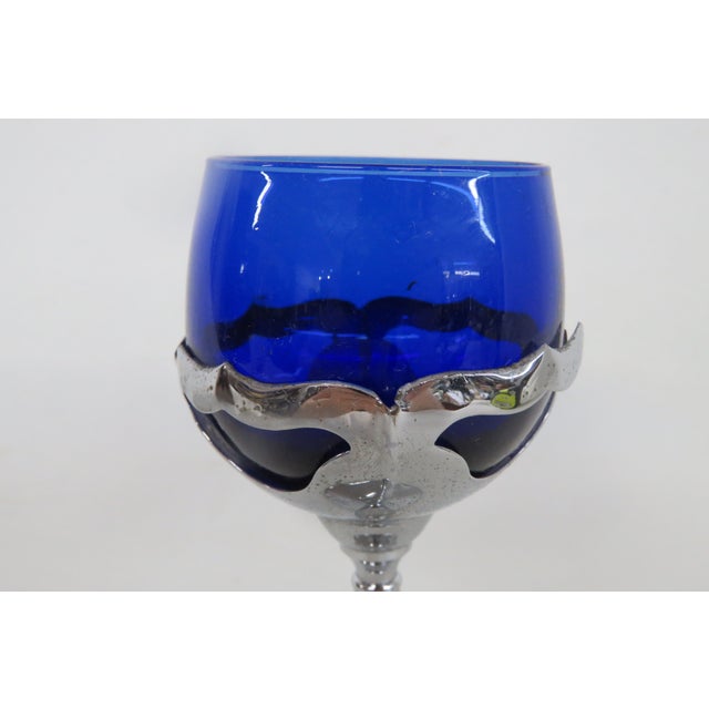 Blue Mid 20th Century Farber Bros Art Deco Liquor Cocktail Glass 1920s Cobalt Blue and Chrome For Sale - Image 8 of 12