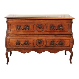 1730s French Period Louis XV Walnut Two-Drawer Commode For Sale