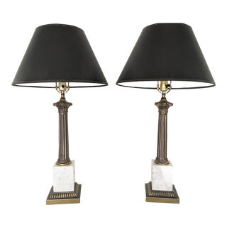Mid 20th Century Neoclassical Roman Corinthian Column Lamps- a Pair For Sale