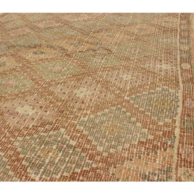 Embroidered Flatweave Kilim Rug From Turkey in Repeating Diamond Design For Sale In Atlanta - Image 6 of 13
