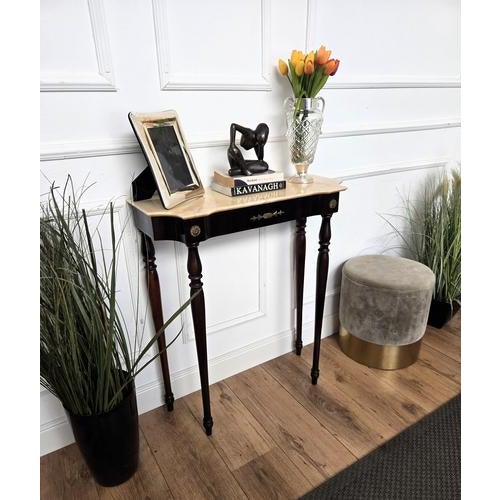 Mid-Century Modern Mid-Century Italian Wood Brass Wall Console Table with Marble Top, 1950s For Sale - Image 3 of 10