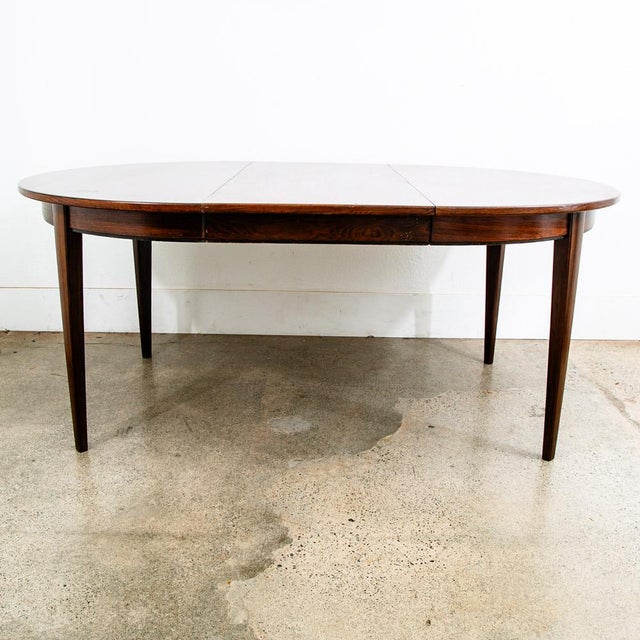 1960s Mid Century Danish Modern Dining Table Oval Rosewood Extension X1 Denmark Round For Sale In Sacramento - Image 6 of 12