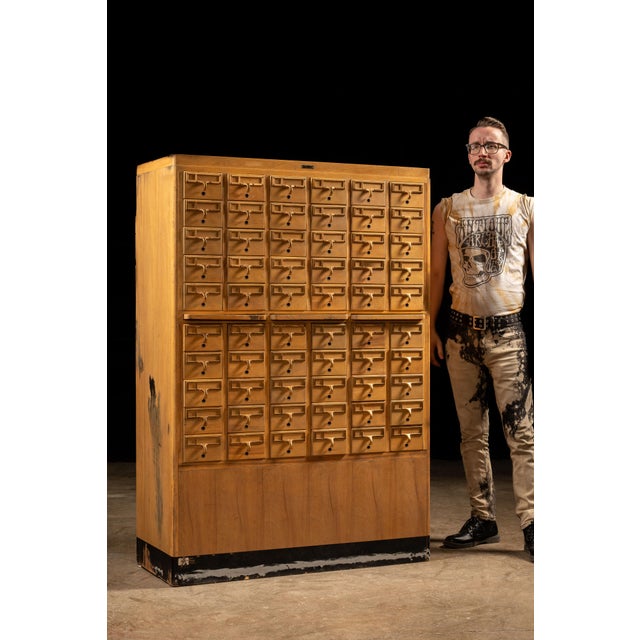 Substantial 1960s Library Bureau / Remington Office Systems card catalog cabinet constructed of maple and fitted with...
