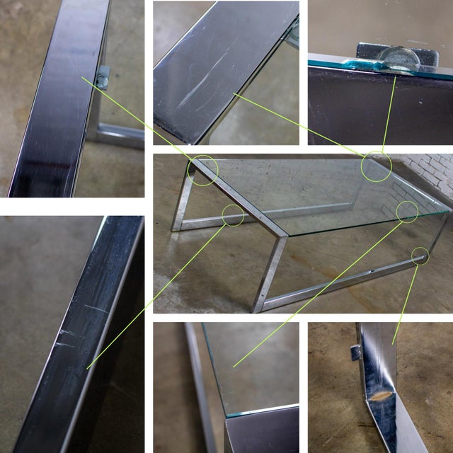 1970’s Mid-Century Modern to Modern Large Coffee Table Rectangular Chrome Tube Frame W/ Sled Base & Glass Top For Sale - Image 17 of 18