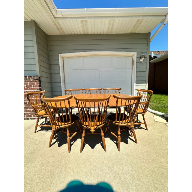 1970s Ethan Allen by Baumritter Solid Maple Dining Set | 8 Chairs | Original Hand-Fitted Leaves & Pads For Sale - Image 5 of 12