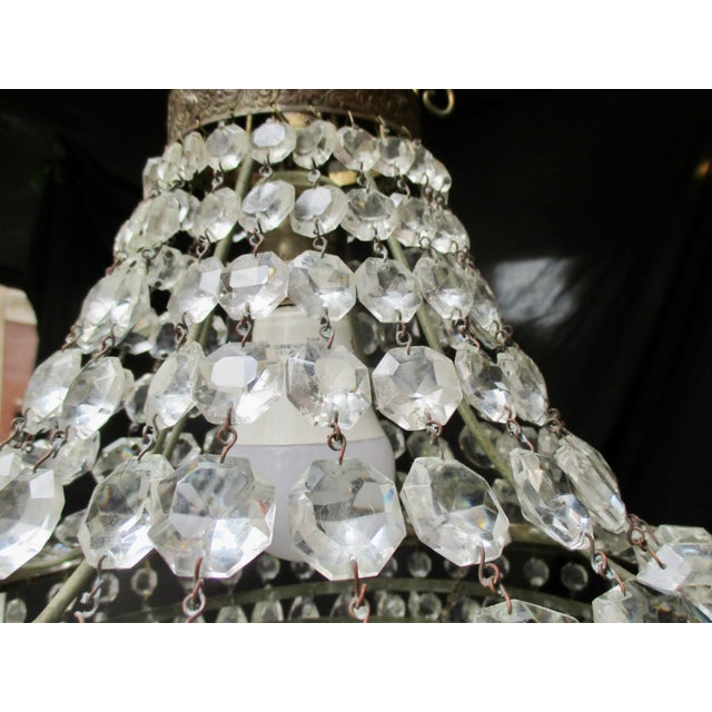 Transparent 1920s Gilt Brass and Crystal Beaded Basket Chandelier For Sale - Image 8 of 11