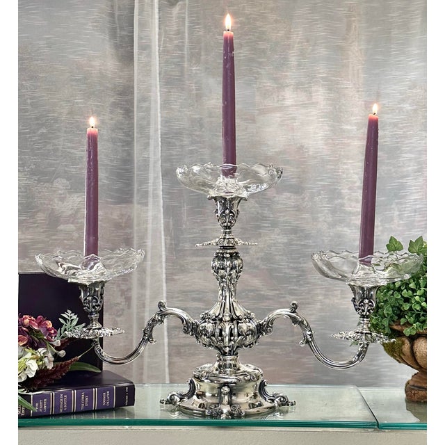 Vintage Reed and Barton Epergene Candelabra With Glass Liners - 4 Piece Set For Sale - Image 10 of 10