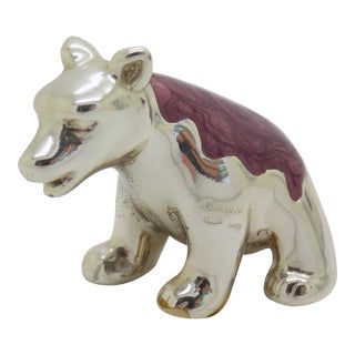 Vintage Italian Handmade Genuine Sterling Silver Enameled Bear Cub Figurine Ottaviani Rome 925 Animal Miniature Cabinet Curiosity Rare Decor For Sale