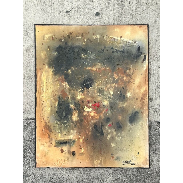 This compelling original oil on canvas by artist A. Avner is a masterful exploration of contemporary abstract...