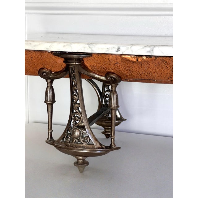 19th Century Antique French Copper Clad Server, Gilded Cast Iron Base With Marble Top, 1800s For Sale - Image 5 of 14