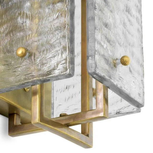 Metal Vintage Brass and Handmade Glass Wall Lamps, Set of 2 For Sale - Image 7 of 8