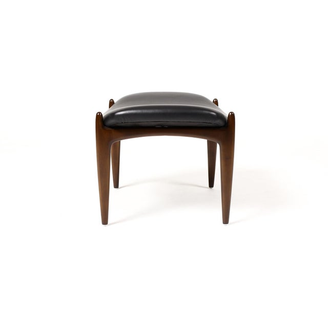 Mid-Century Modern 1960s Danish Modern Mid Century Mahogany Ottoman Foot Stool —Attributed to Kofod Larsen for Selig — Black Leather For Sale - Image 3 of 6