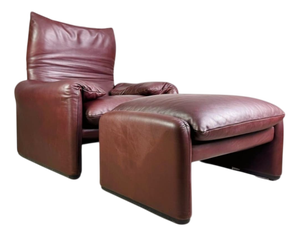 Set of Maralunga Chair with Ottoman by Vico Magistretti for Cassina