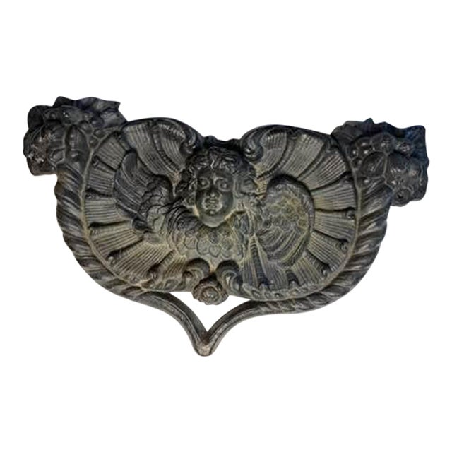 Antique Cast Iron- Cherub Wall Plaque For Sale