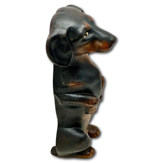 Outstanding & Very Rare Large Vintage Cast Iron "Begging Dachshund" Signed by Maker & Dated 1931 - 11 Inches Tall For Sale - Image 13 of 18