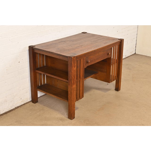Stickley Brothers Stickley Brothers Style Antique Mission Oak Arts & Crafts Desk With Built-in Bookcases, Circa 1900 For Sale - Image 4 of 10
