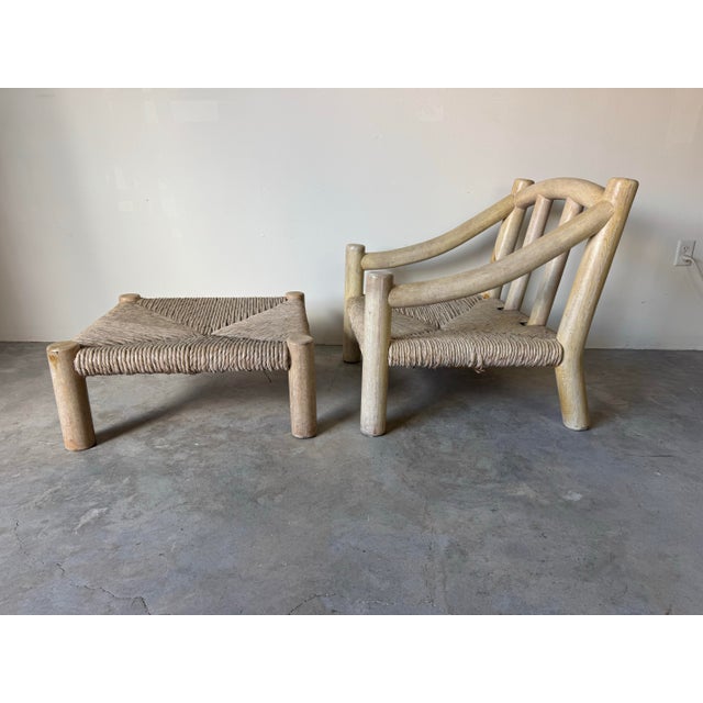 Mid-Century Modern 1980’s Michael Taylor–Style Whitewashed Wood Lounge Chair With Ottoman For Sale - Image 3 of 12