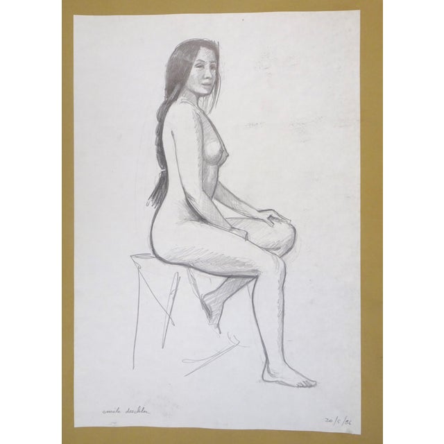 Sitting Nude Model is an original artwork realized by Emile Deschler in 1986. Pencil drawing glued on cardboard. Hand-...