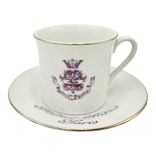 Vintage Ritz Paris Hotel Porcelain Demitasse Cup & Saucer For Sale