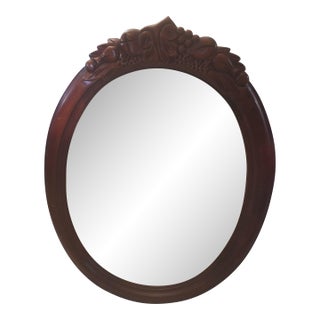 Oval Mahogany Victorian Mirror With Carved Crest For Sale