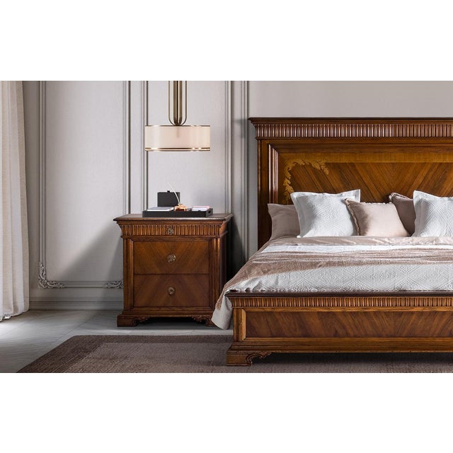 2020s Handcrafted Italian Empire Style Walnut Bed With Marquetry Headboard For Sale - Image 5 of 7