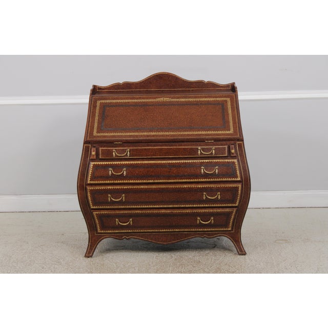 Age: Approx: 30 Years Old Details: Bombe Curved Sides High Quality Construction 4 Drawers Nice Tooled Leather Solid Brass...