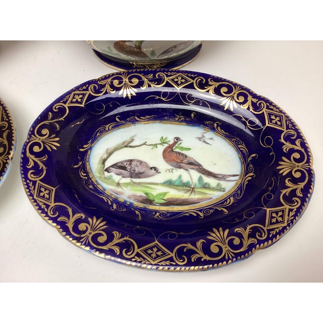 Pair Antique Coalport Porcelain Cobalt With Birds Covered Sauce Tureens With Under Plates For Sale In New York - Image 6 of 12