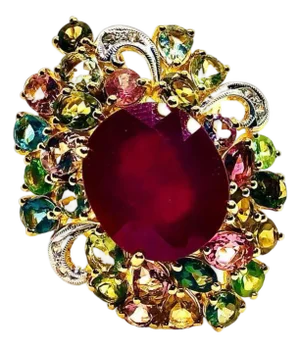 Bochic “Capri” Vintage Ruby, Multi Sapphire & Diamond Ring Set In 18K Gold & Silver